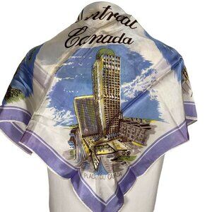 Vintage Artia's Montreal Canada Souvenir Scarf Purple Blue Satin Made in Japan